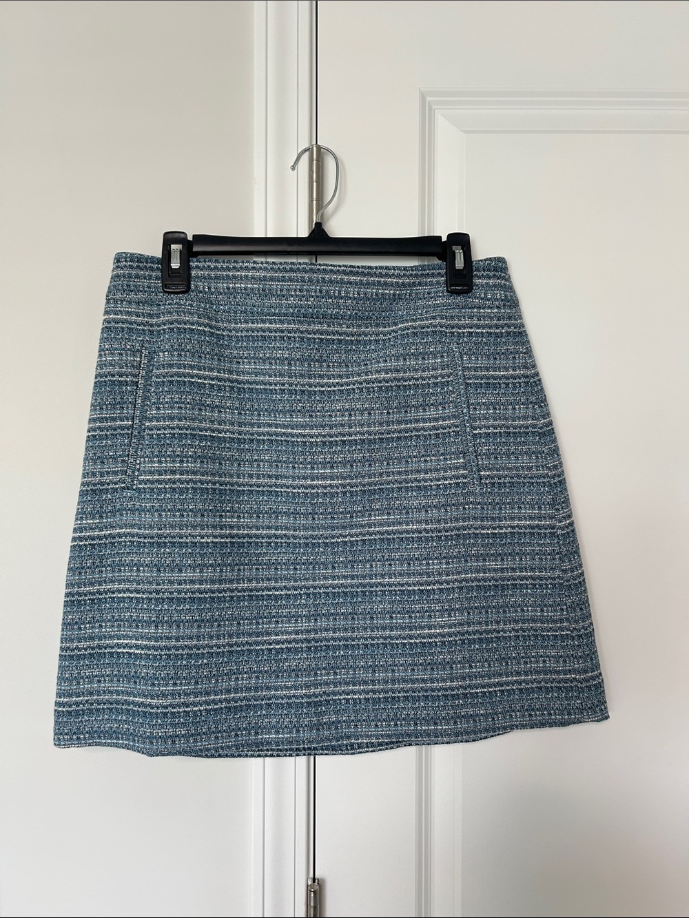 LOFT Blue Tweed A-Line Skirt with Subtle White Stripes